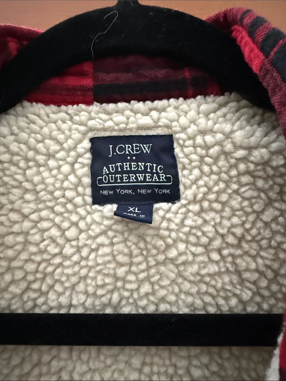J. Crew Red and Black Plaid Sherpa-Lined Shirt Jacket